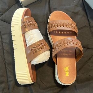 MIA Tan Woven Strap Sandals